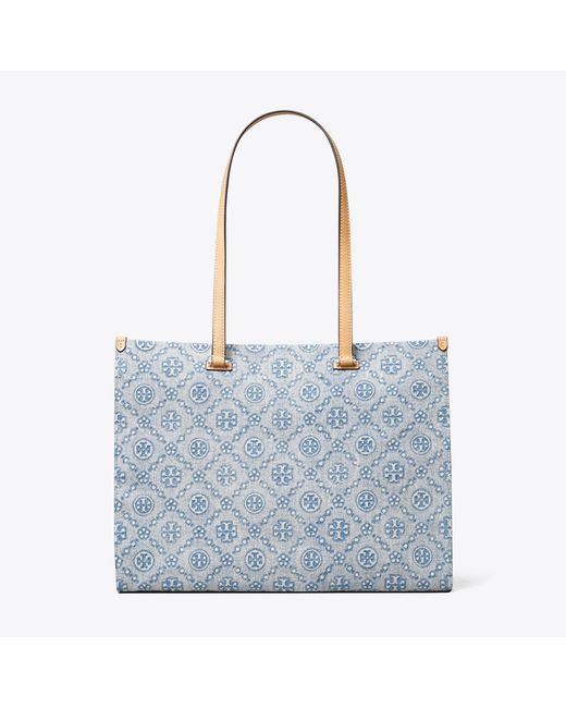 Tory Burch Blue T Monogram Denim Tote, One Size