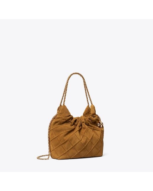 Tory Burch Brown Mini Fleming Soft Suede Hobo Bag
