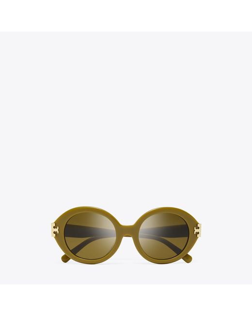 Tory Burch Green Eleanor Oval Sunglasses, One Size