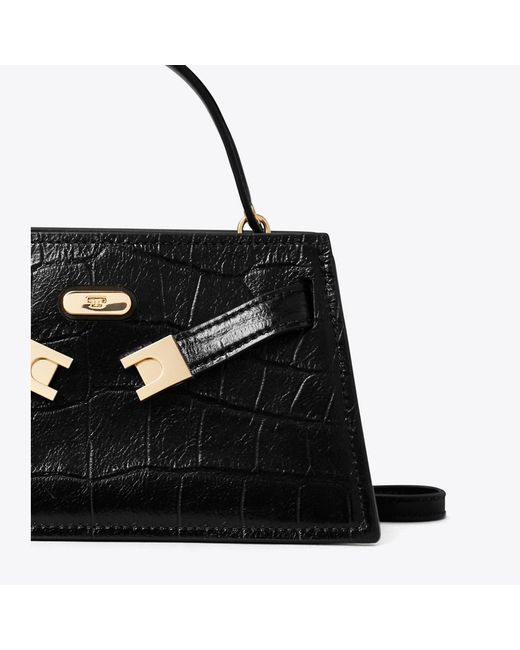 Tory Burch Black Mini Lee Radziwill Embossed Top-Handle Bag, One Size