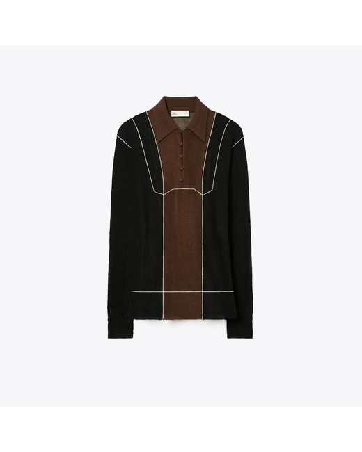 Tory Burch Black Colorblock Wool Pullover