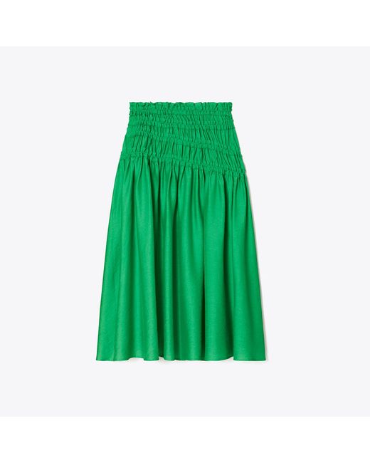 Tory Burch Green Smocked Viscose Skirt