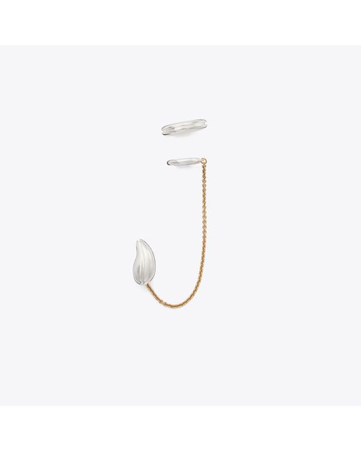 Tory Burch White Pierced Chain Ear Cuff