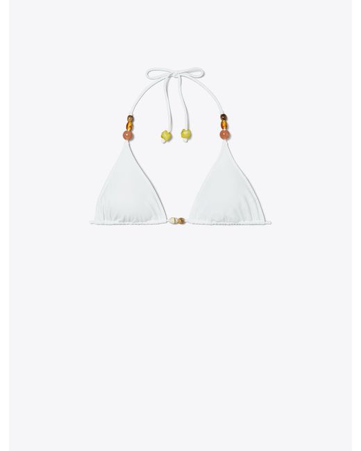 Tory Burch White Beaded Bikini Top