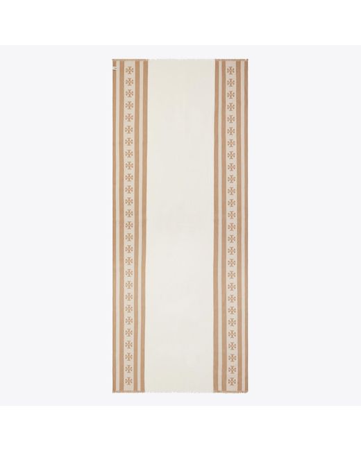 Tory Burch Natural Logo Stripe Oblong Scarf
