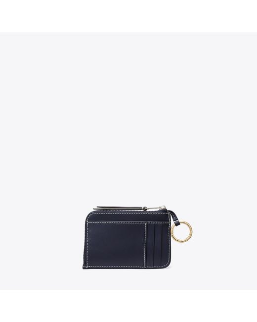 Tory Burch Blue Logo Jacquard Leather Trim Card Holder