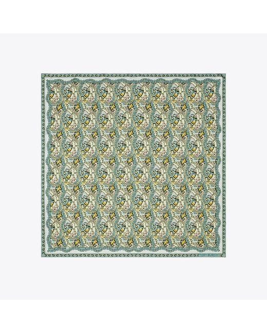 Tory Burch Green Silk Square Scarf, One Size