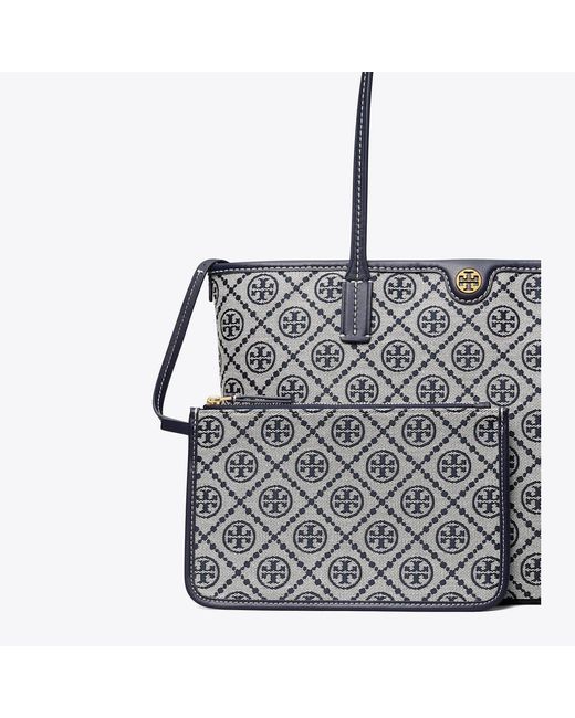 Tory Burch Gray Small T Monogram Zip Tote