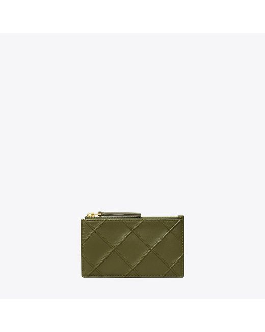 Tory Burch Green Fleming Zip Card Case, One Size