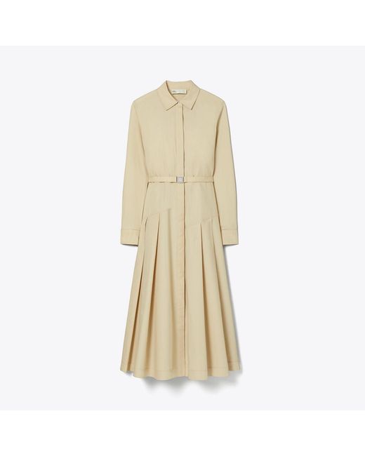 Tory Burch Natural Pleated Cotton Shirtdress