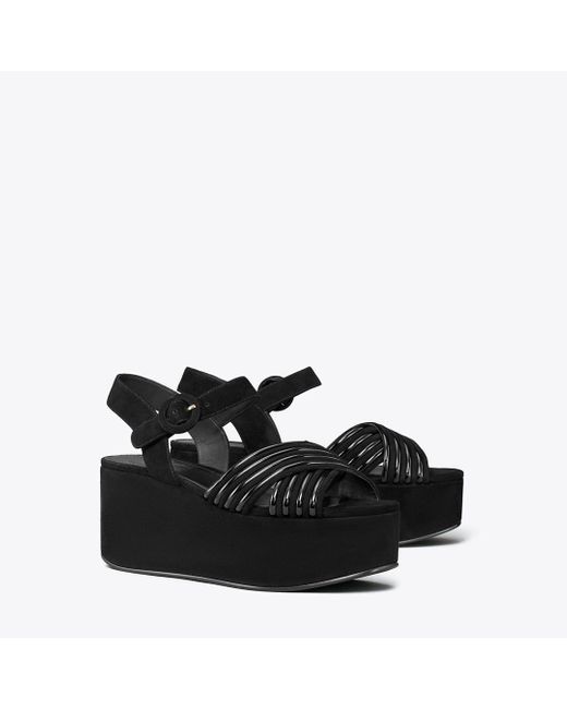 Tory Burch Black Bombé Cross-Strap Platform Sandal