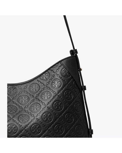 Tory Burch Black T Monogram Pebbled Messenger Bag, One Size