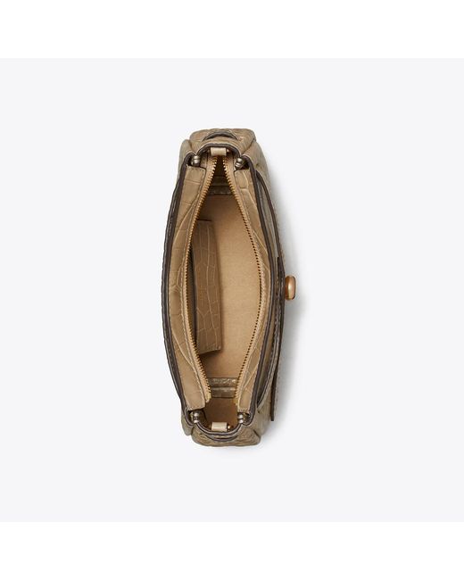 Tory Burch Natural Romy Croc-Embossed Zip Top Crossbody Bag
