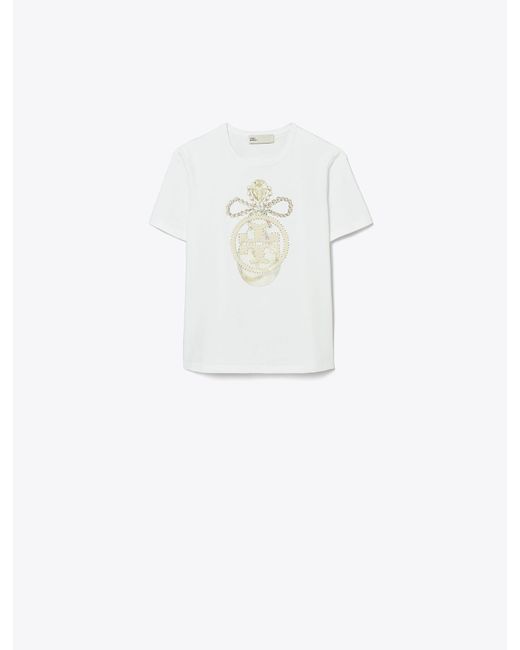 Tory Burch White Embellished Logo Cotton T-Shirt