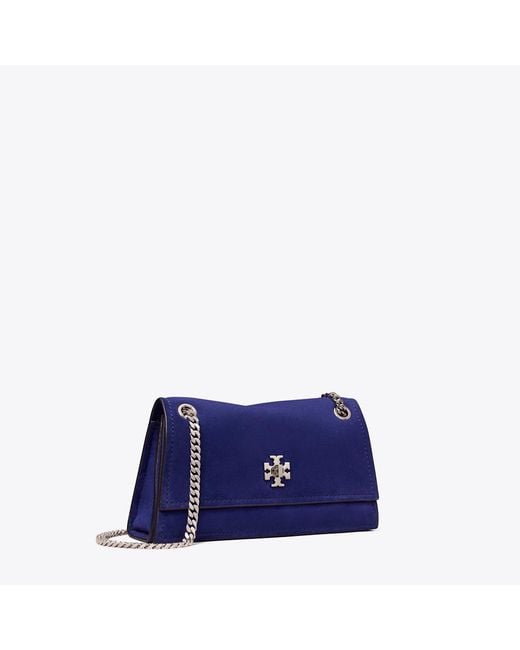 Tory Burch Blue Mini Kira Turnlock Suede Shoulder Bag
