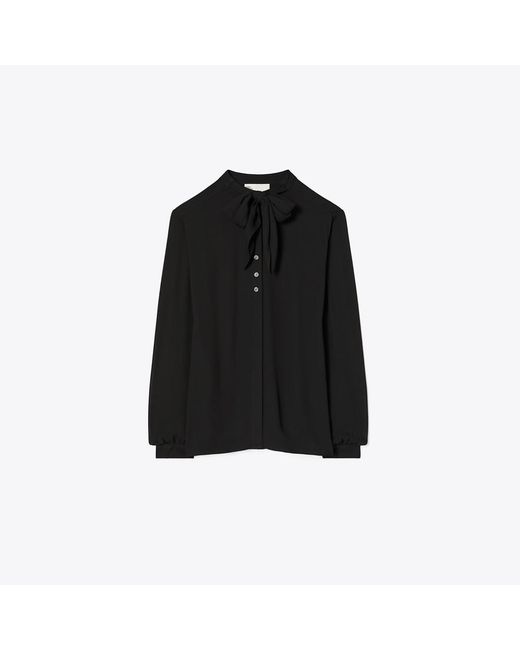 Tory Burch Black Georgette Bow Blouse