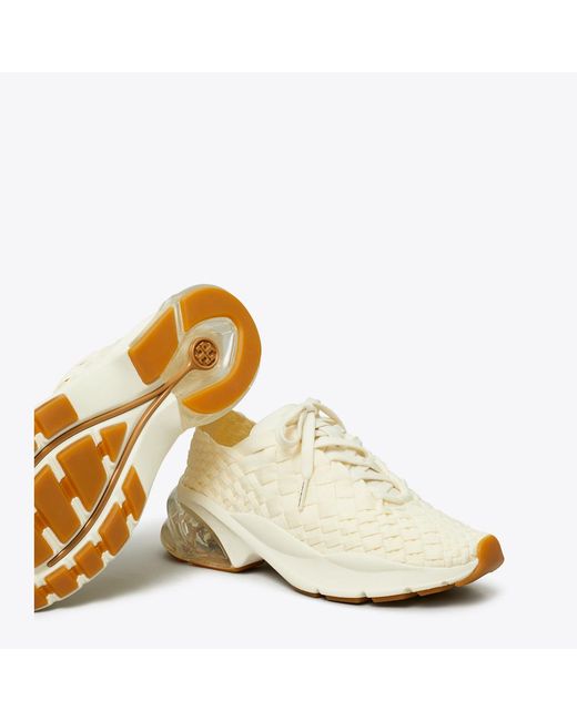 Tory Burch Natural Good Luck Woven Trainer Shoes, Leather/Rubber