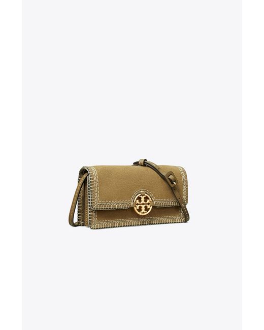 Tory Burch Metallic Miller Suede Stitched Wallet Crossbody