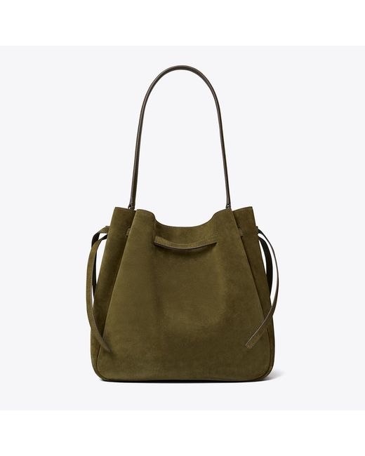 Tory Burch Green Large Romy Suede Bucket Bag