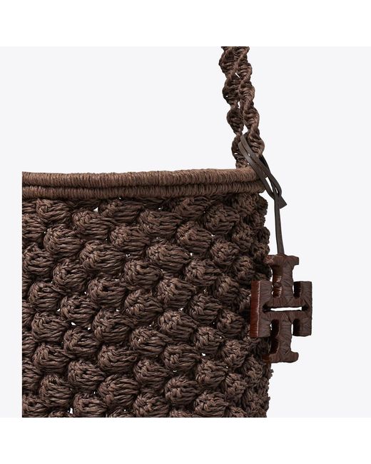 Tory Burch Brown Ella Hand-Crocheted Popcorn Bucket Bag, One Size