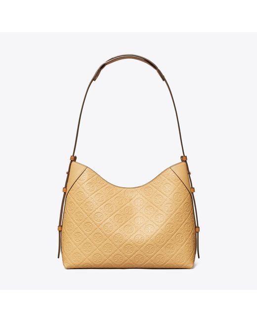 Tory Burch Natural T Monogram Pebble Messenger, One Size