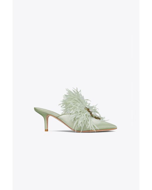 Tory Burch Green Elodie Embellished Feather Mule