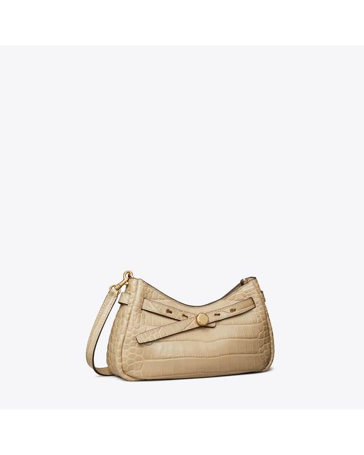 Tory Burch Natural Romy Croc-Embossed Zip Top Crossbody Bag