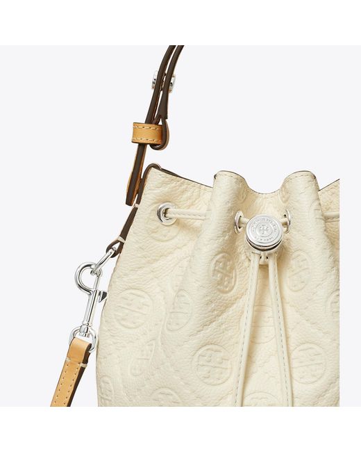 Tory Burch Natural T Monogram Pebble Mini Bucket Bag, One Size