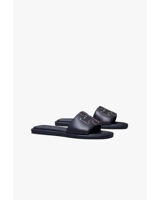 Tory Burch Leather Double T Sport Slide in Blue Lyst Canada
