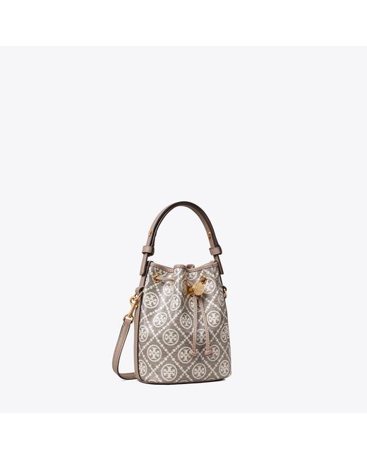 Tory Burch Natural T Monogram Coated Jacquard Mini Bucket Bag, One Size