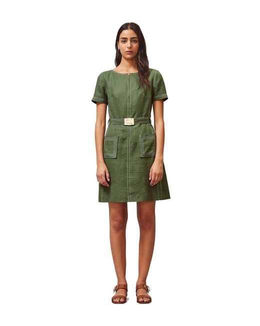 Tory Burch Green Belted Linen Dress