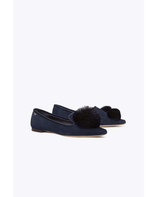 Tory Burch Pom Pom Smoking Slipper in Black | Lyst