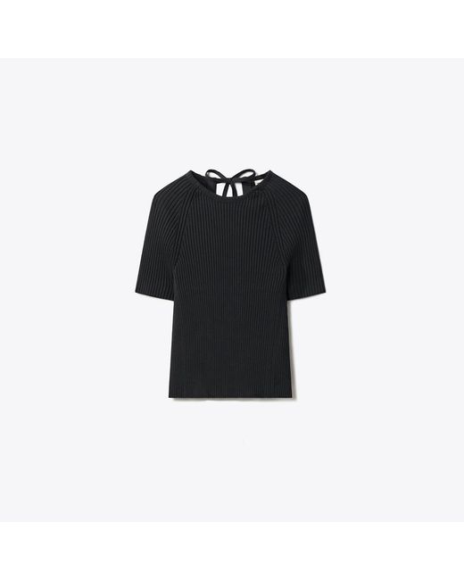 Tory Burch Black Ribbed Cotton Pullover