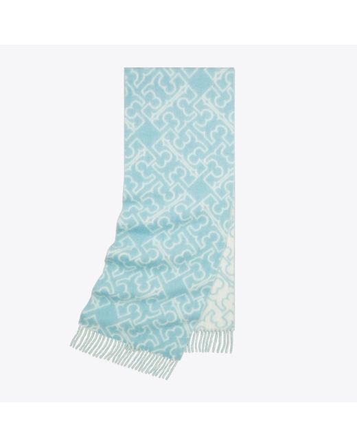 Tory Burch Blue Puzzle Logo Scarf, One Size