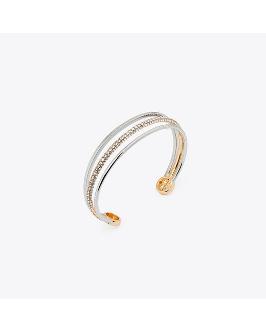Tory Burch White Icon Pavé Cuff, One Size