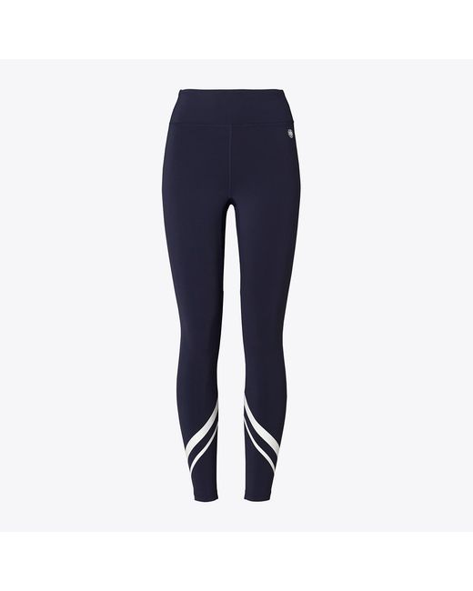 Tory Burch Blue Federleichte Chevron-Leggings Mit Hohem Bund