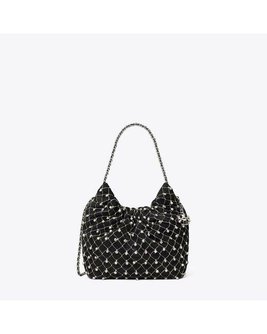Tory Burch Black Mini Fleming Bell Hobo Bag