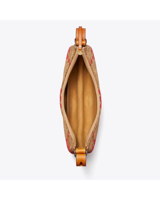 Tory Burch Natural T Monogram Romy Woven Half Moon Bag, One Size