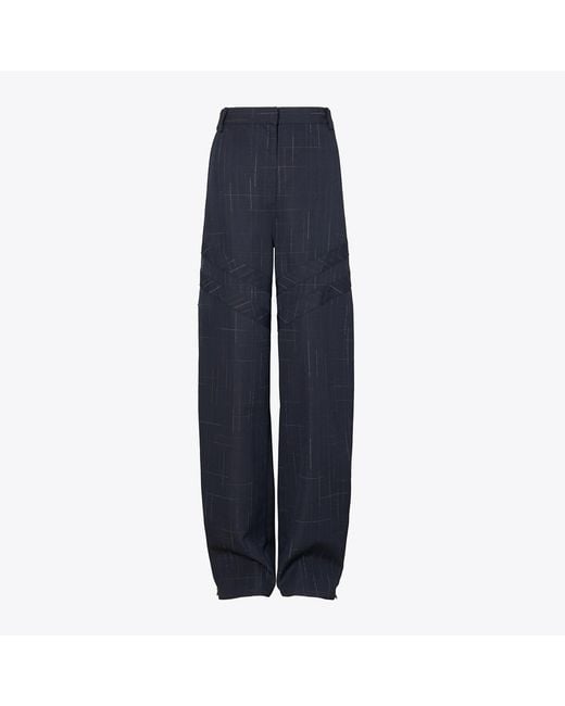 Tory Burch Blue Wide-Leg Wool Pant