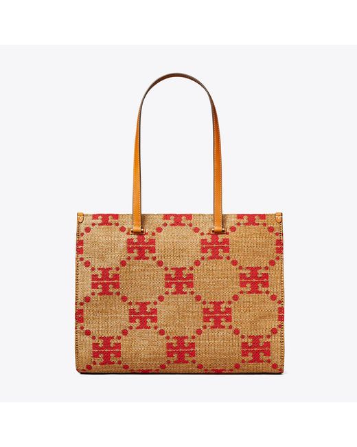 Tory Burch Red T Monogram Woven Tote