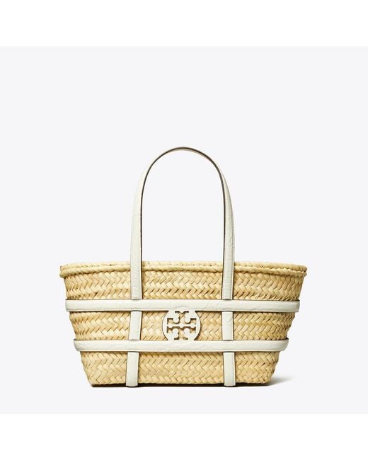 Tory Burch Metallic Small Ella Croc-Embossed Straw Basket, One Size