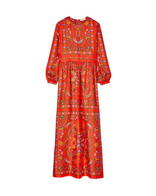 Tory Burch Red Silk Scarf Printed Long Dress