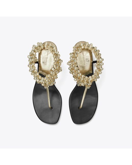 Tory Burch Metallic Beaded Heeled Sandal