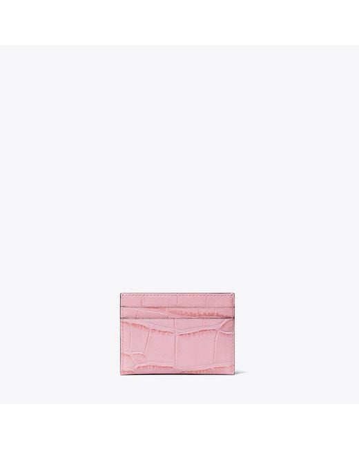 Tory Burch Pink Charlie Croc-Embossed Card Case