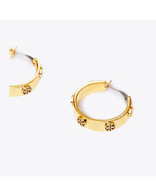 Tory Burch White Small Icon Hoop Earrings