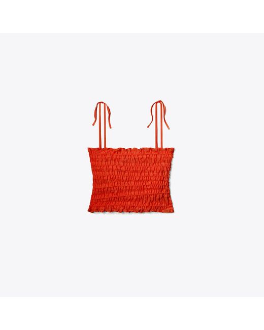 Tory Burch Red Verkürztes Oberteil Aus Einer Lyocell-Mischung Mit Raffungen Und Rüschen