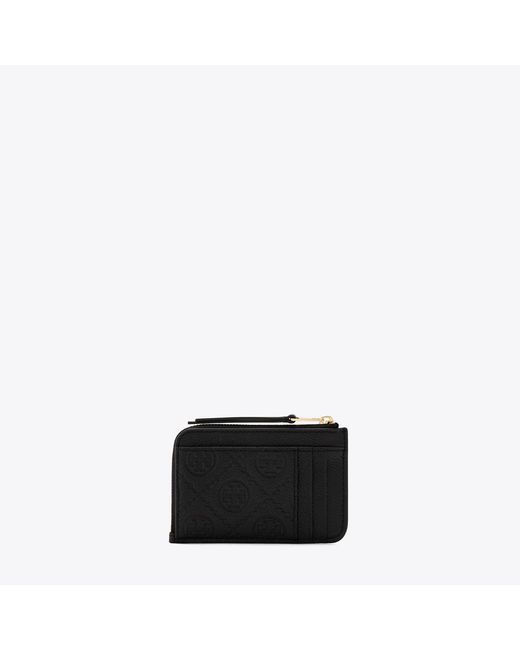 Tory Burch Black T Monogram Pebble Envelope Zip Card Case, One Size
