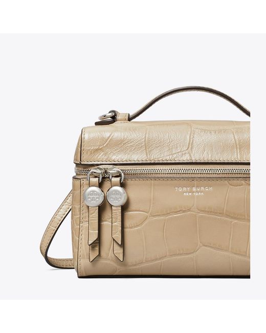 Tory Burch Natural Slim Romy Croc-Embossed Top Handle Bag, One Size