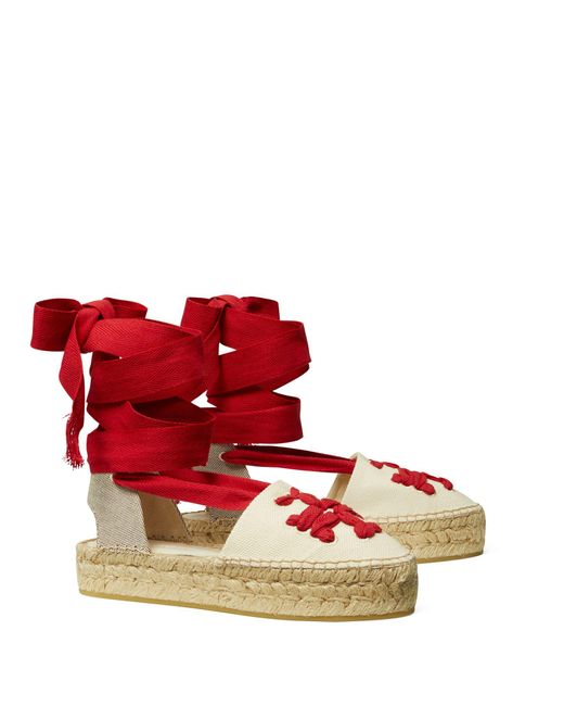 Tory Burch Red Woven Double T Espadrilles