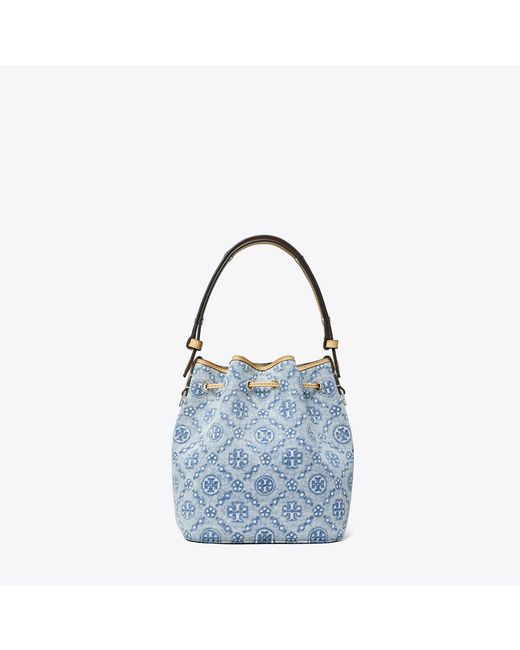 Tory Burch Blue T Monogram Denim Bucket Bag, One Size